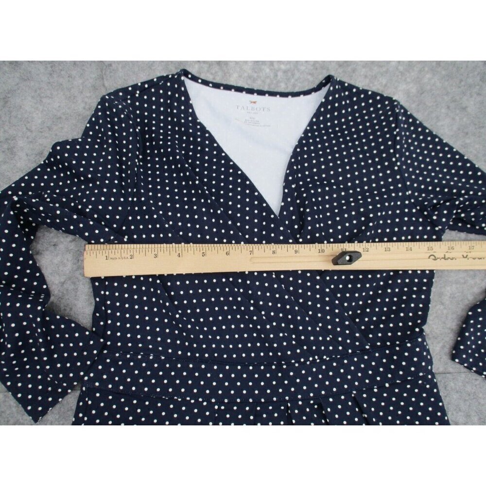 Talbots Womens Dress 10P Petites Blue Navy Polka Dot V Neck Nylon Stretchy Knit - Picture 11 of 16